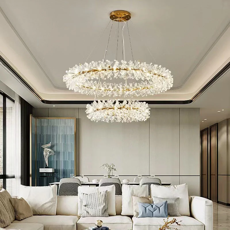 2 Wheel Frozen Ice Crystal Chandelier Light For Living Room Dining Hall - Image 2