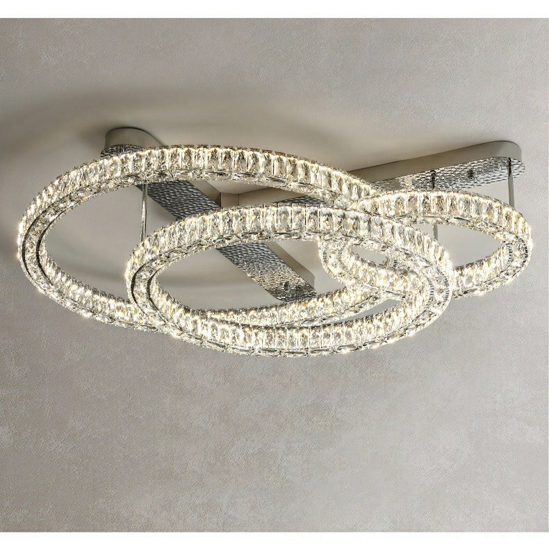 2/ 3 Rings Flush Mount Living Room Chandelier Crystal Bedroom Ceiling Light Fixture - Image 3