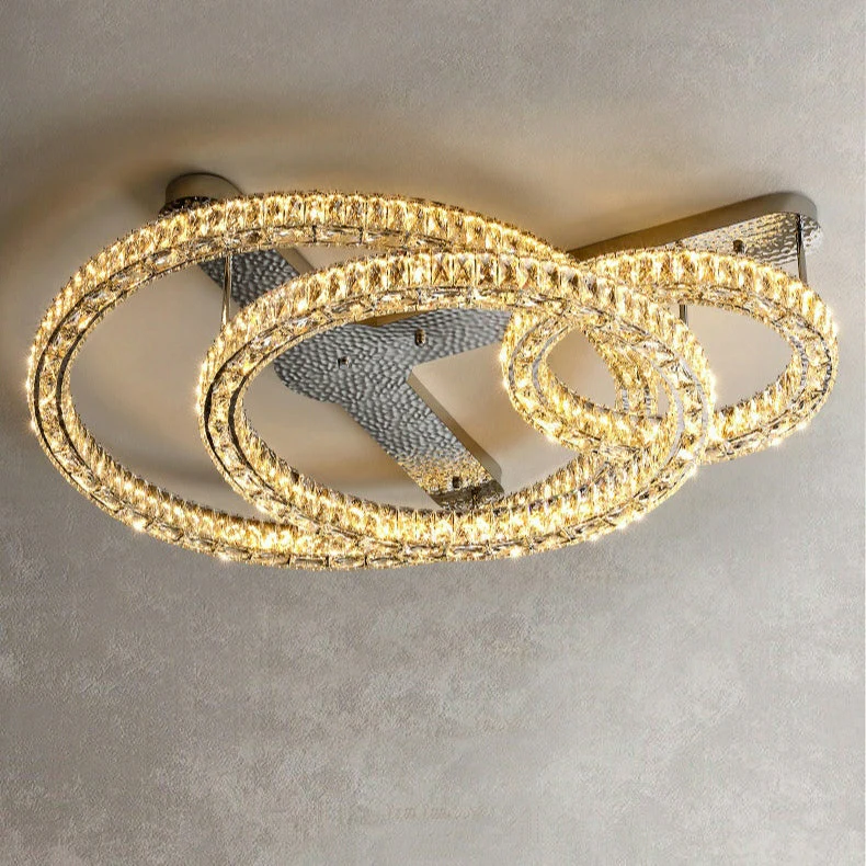 2/ 3 Rings Flush Mount Living Room Chandelier Crystal Bedroom Ceiling Light Fixture - Image 4