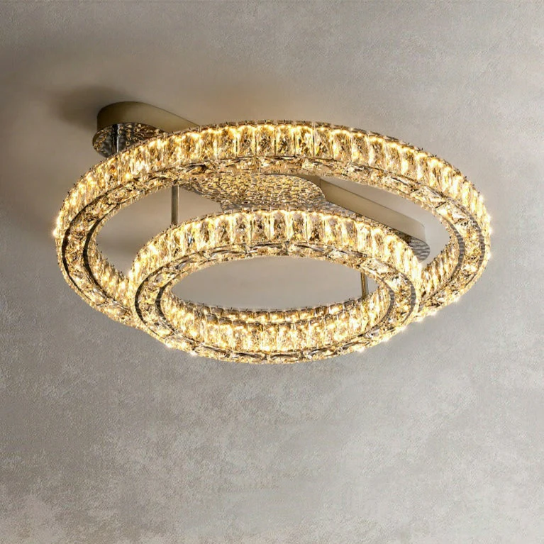 2/ 3 Rings Flush Mount Living Room Chandelier Crystal Bedroom Ceiling Light Fixture - Image 5