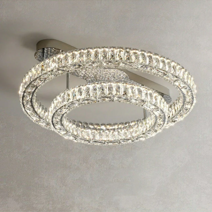 2/ 3 Rings Flush Mount Living Room Chandelier Crystal Bedroom Ceiling Light Fixture - Image 6
