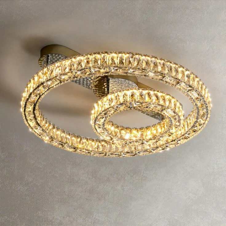 2/ 3 Rings Flush Mount Living Room Chandelier Crystal Bedroom Ceiling Light Fixture - Image 7