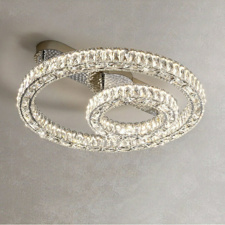 2/ 3 Rings Flush Mount Living Room Chandelier Crystal Bedroom Ceiling Light Fixture - Image 8