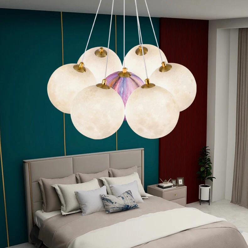 Bubble Moon Chandelier Bedroom Ceiling Light Modern Nordic Lamp - Image 6