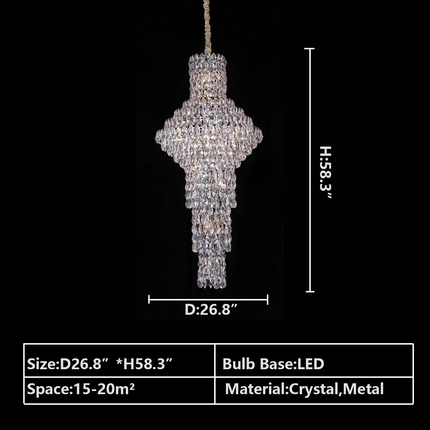 Modern Nail Shaped Crystal Chandelier For Foyer/Staircase/High-ceiling - Image 4