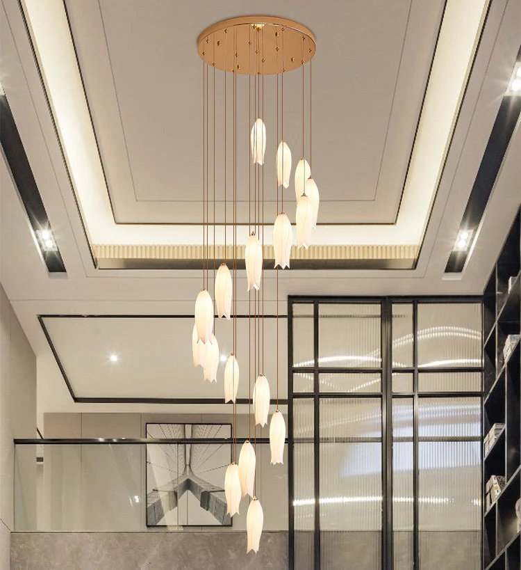 Modern White Ceramic Elegant Tulip Flower Chandelier For Foyer/Staircase - Image 3