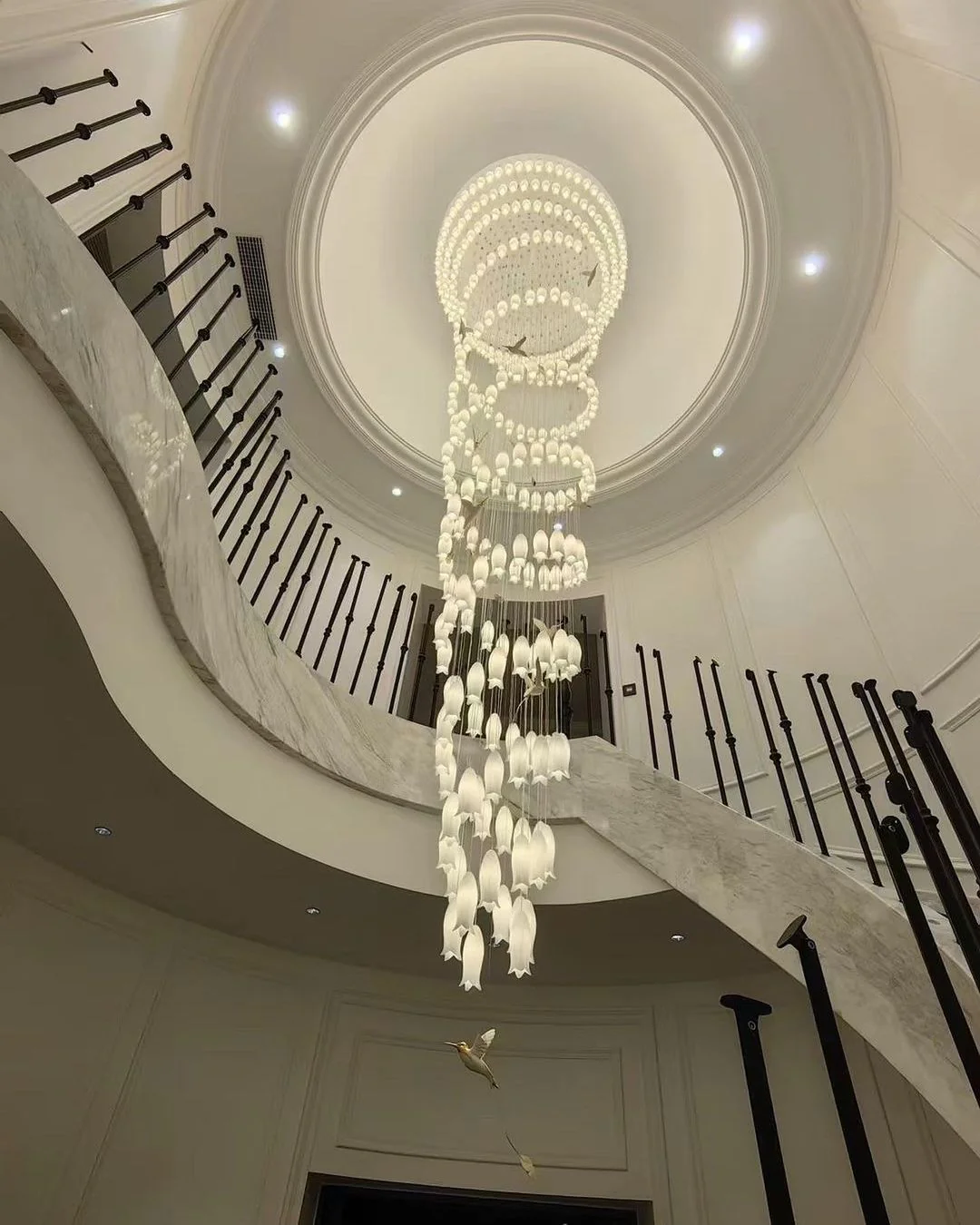 Modern White Ceramic Elegant Tulip Flower Chandelier For Foyer/Staircase - Image 6
