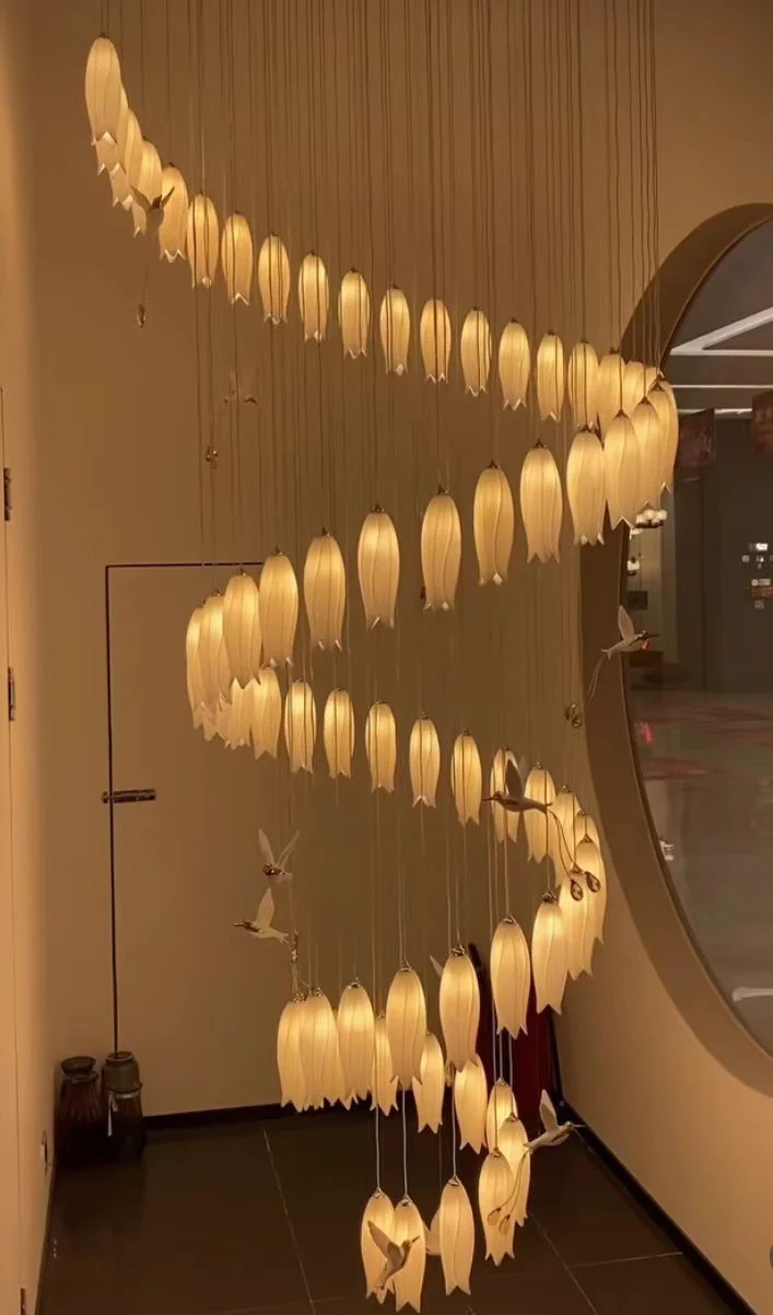 Modern White Ceramic Elegant Tulip Flower Chandelier For Foyer/Staircase - Image 8