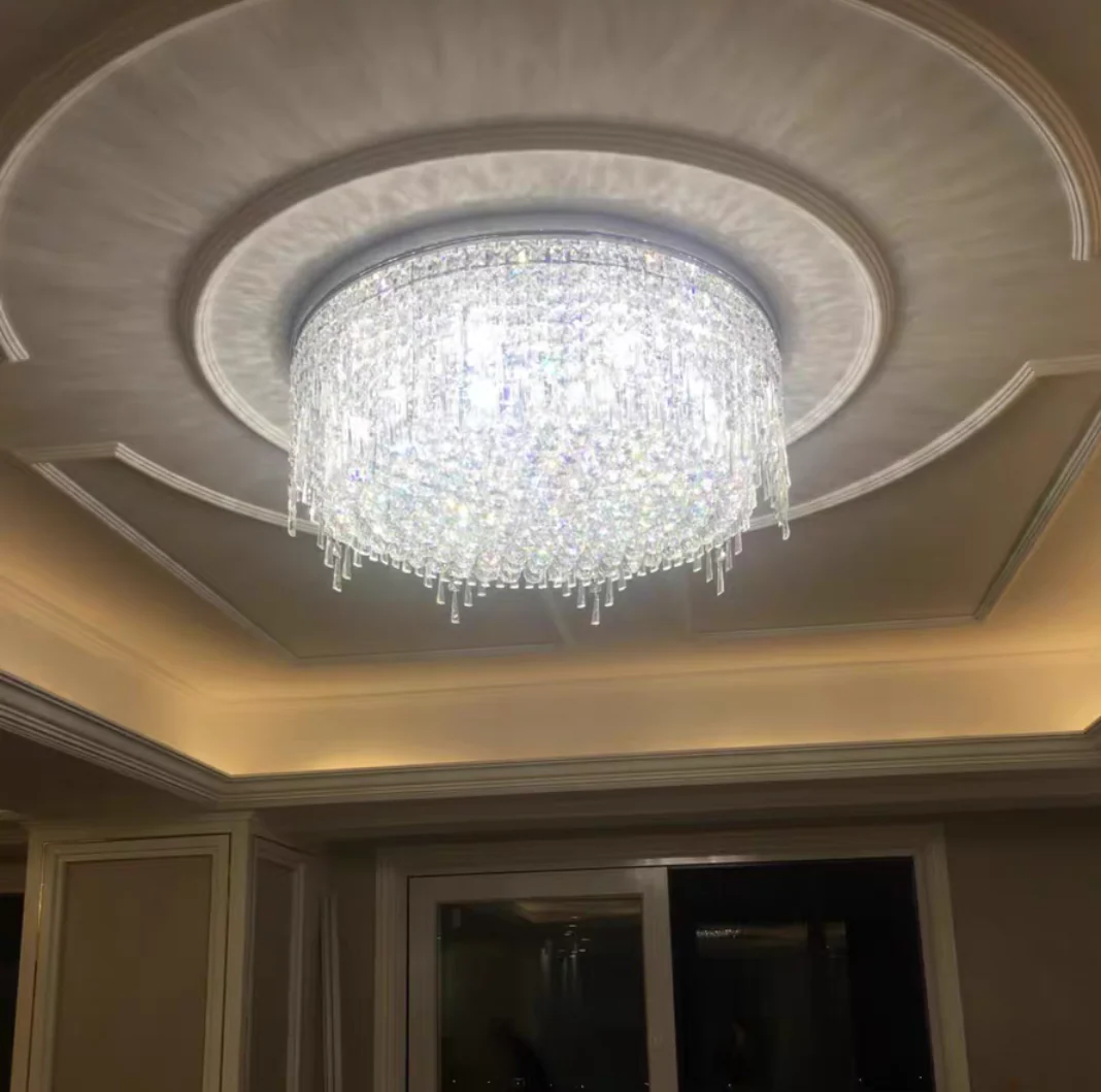 Minimalist Light Luxury Flush Mount Round Crystal Chandelier - Image 2