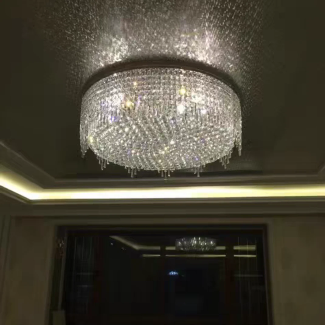 Minimalist Light Luxury Flush Mount Round Crystal Chandelier - Image 3