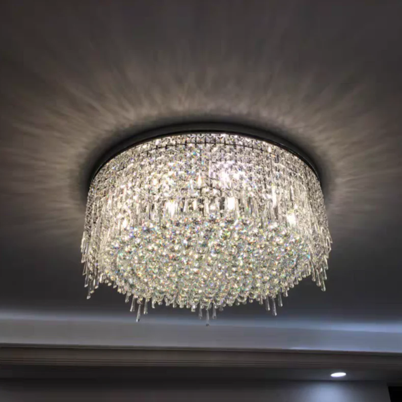 Minimalist Light Luxury Flush Mount Round Crystal Chandelier - Image 4