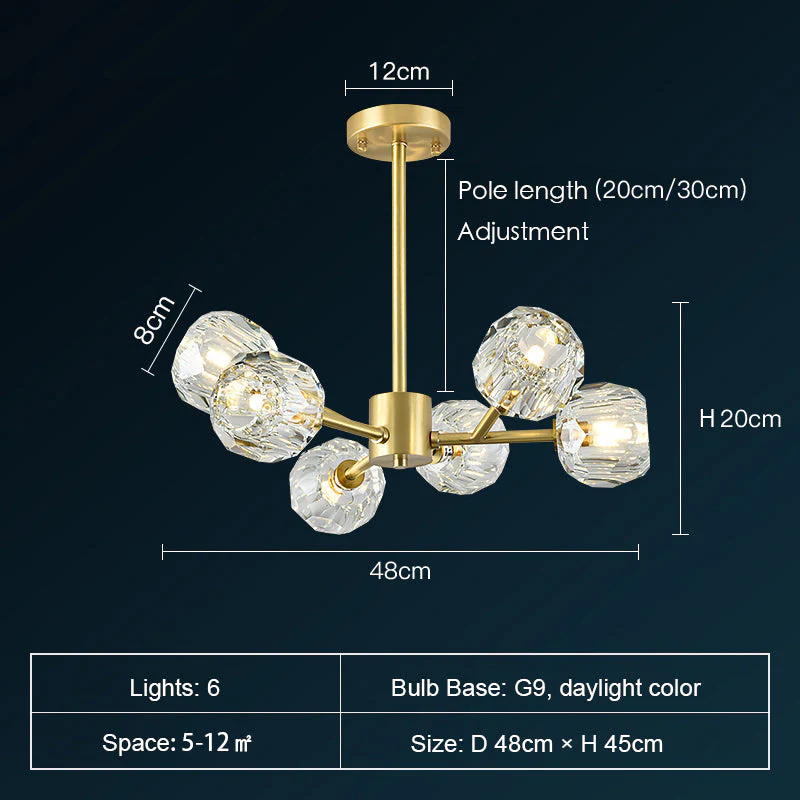 Brass Sputnik Chandelier With K9 Crystals Modern Ceiling Light Fixture - Image 10