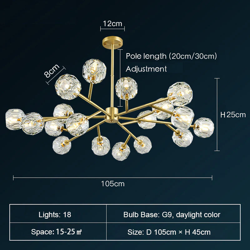 Brass Sputnik Chandelier With K9 Crystals Modern Ceiling Light Fixture - Image 11