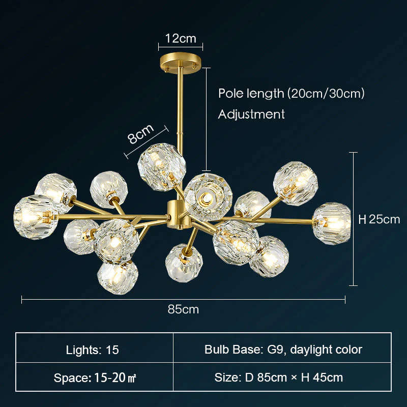 Brass Sputnik Chandelier With K9 Crystals Modern Ceiling Light Fixture - Image 12