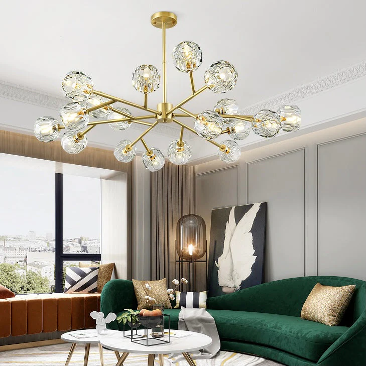 Brass Sputnik Chandelier With K9 Crystals Modern Ceiling Light Fixture - Image 2