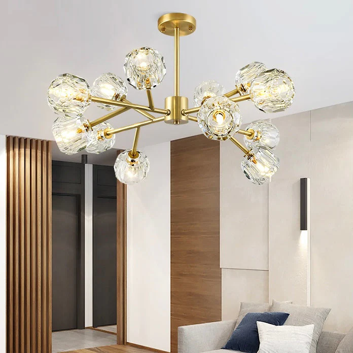 Brass Sputnik Chandelier With K9 Crystals Modern Ceiling Light Fixture - Image 4