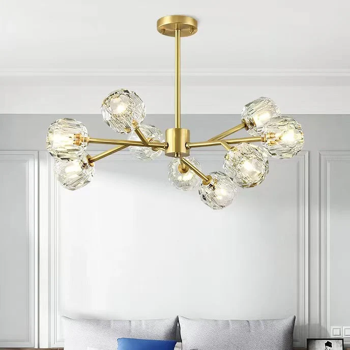 Brass Sputnik Chandelier With K9 Crystals Modern Ceiling Light Fixture - Image 5