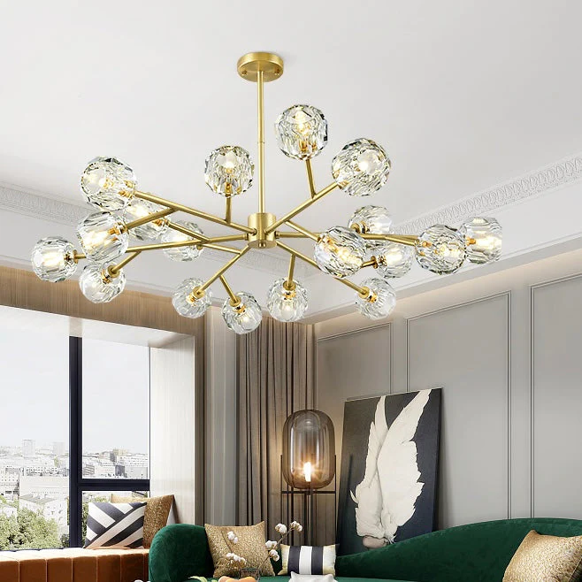 Brass Sputnik Chandelier With K9 Crystals Modern Ceiling Light Fixture - Image 7