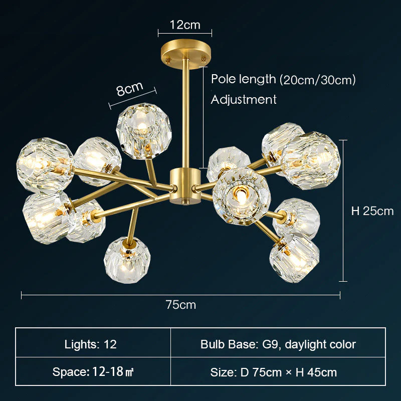 Brass Sputnik Chandelier With K9 Crystals Modern Ceiling Light Fixture - Image 8