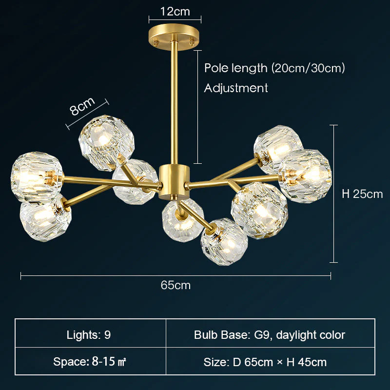 Brass Sputnik Chandelier With K9 Crystals Modern Ceiling Light Fixture - Image 9