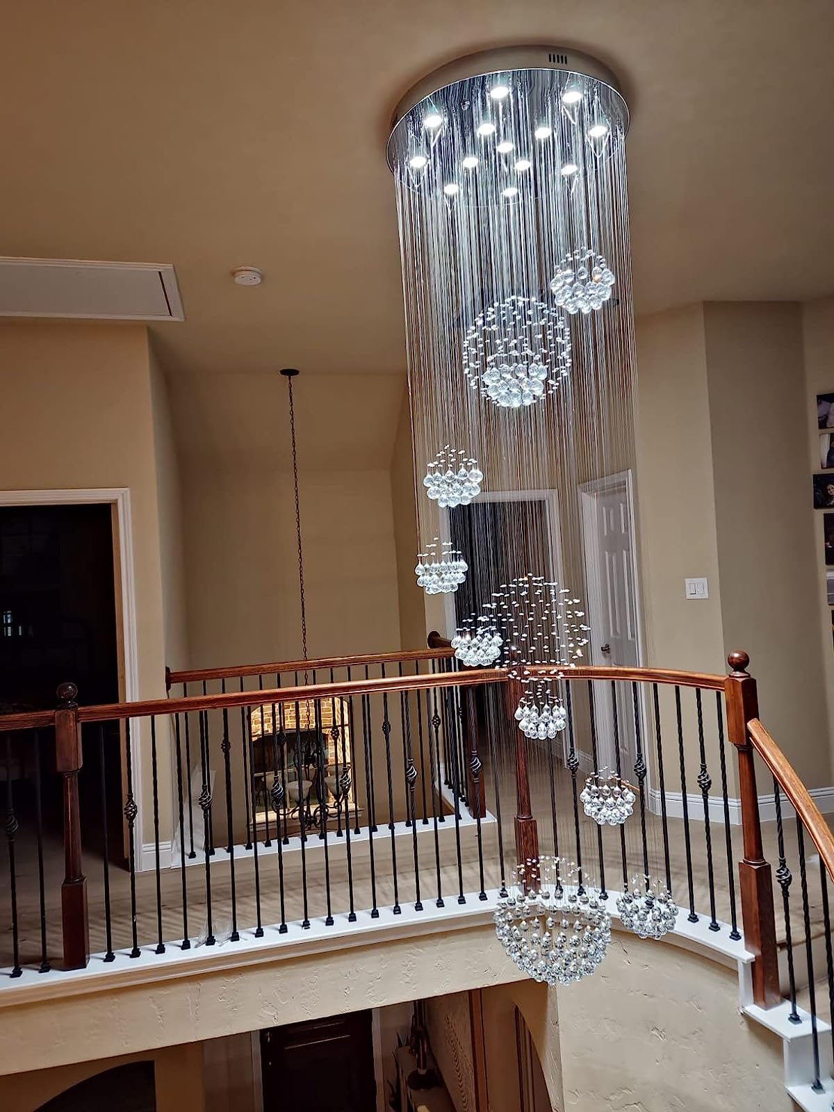Stately Duplex Crystal Chandelier Spiral Raindrop Globe Shape Ceiling Hanging Light for Entryway/Staircase - Image 14