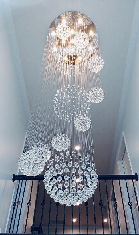 Stately Duplex Crystal Chandelier Spiral Raindrop Globe Shape Ceiling Hanging Light for Entryway/Staircase - Image 16