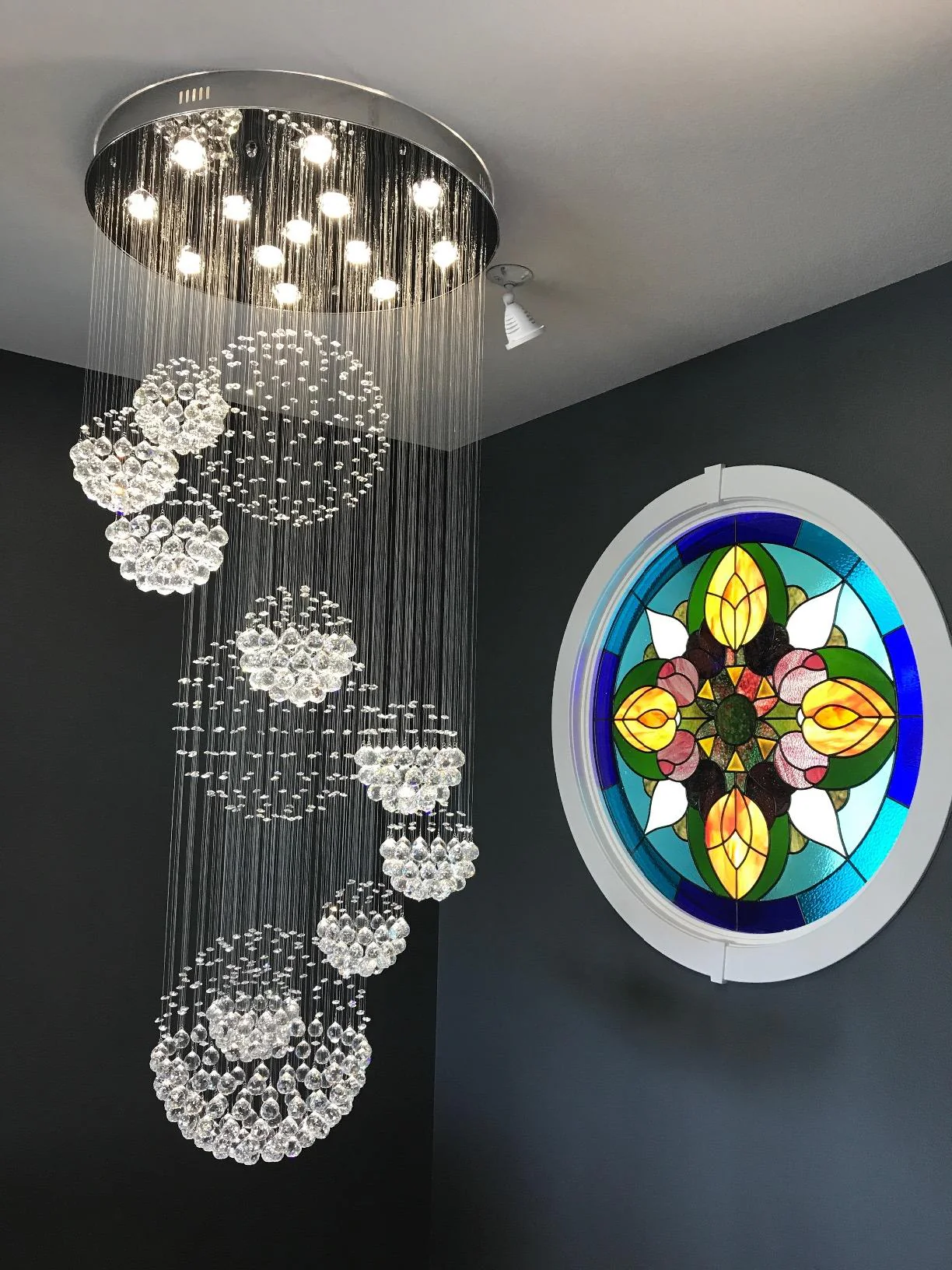 Stately Duplex Crystal Chandelier Spiral Raindrop Globe Shape Ceiling Hanging Light for Entryway/Staircase - Image 17
