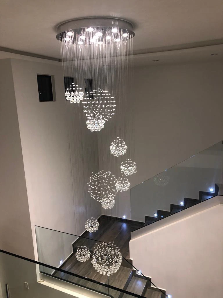 Stately Duplex Crystal Chandelier Spiral Raindrop Globe Shape Ceiling Hanging Light for Entryway/Staircase - Image 18