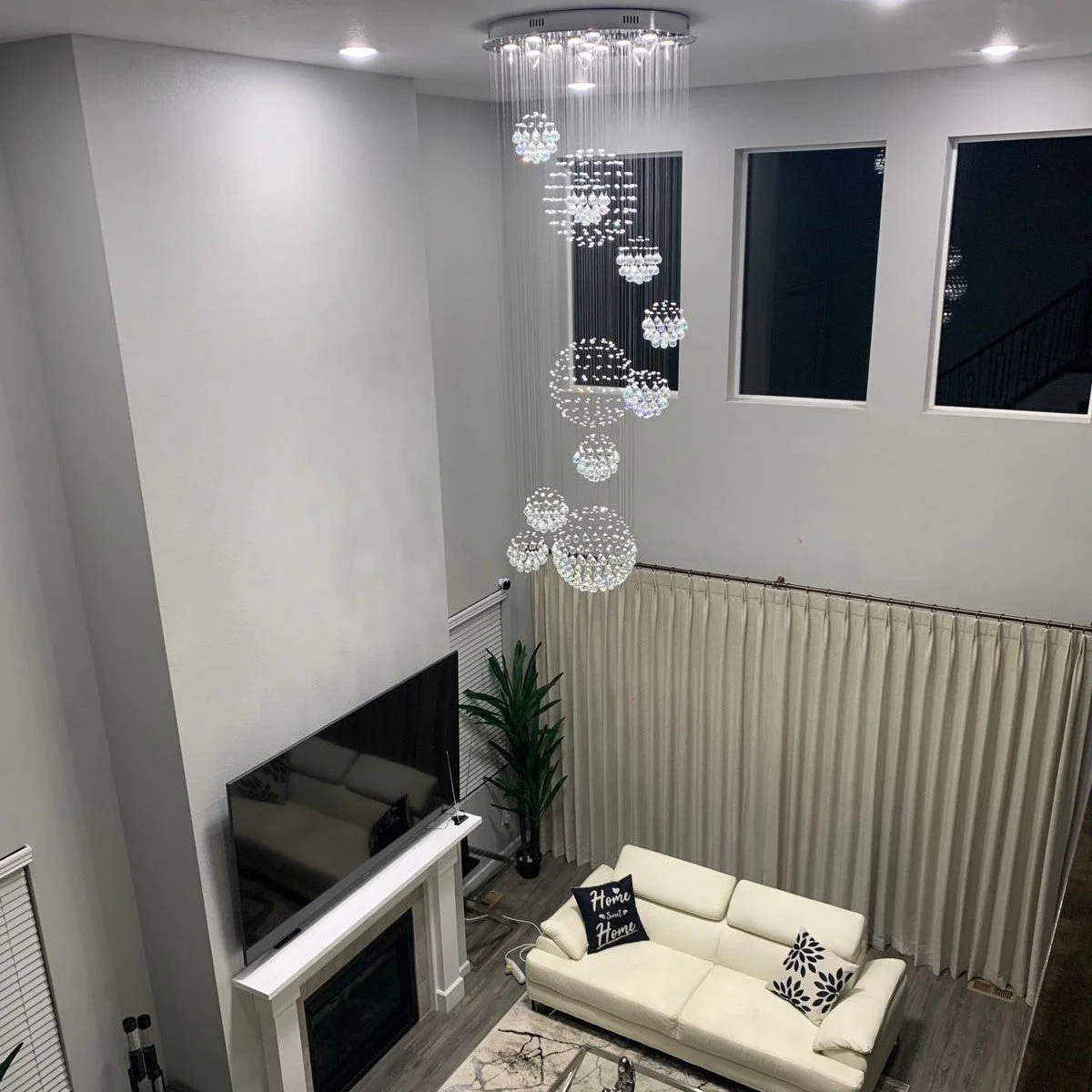 Stately Duplex Crystal Chandelier Spiral Raindrop Globe Shape Ceiling Hanging Light for Entryway/Staircase - Image 2