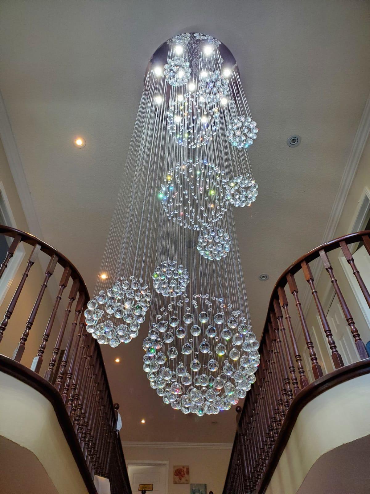 Stately Duplex Crystal Chandelier Spiral Raindrop Globe Shape Ceiling Hanging Light for Entryway/Staircase - Image 21
