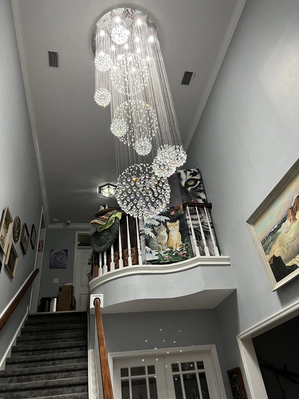 Stately Duplex Crystal Chandelier Spiral Raindrop Globe Shape Ceiling Hanging Light for Entryway/Staircase - Image 26