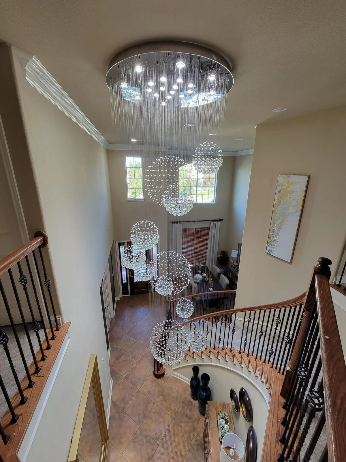 Stately Duplex Crystal Chandelier Spiral Raindrop Globe Shape Ceiling Hanging Light for Entryway/Staircase - Image 27