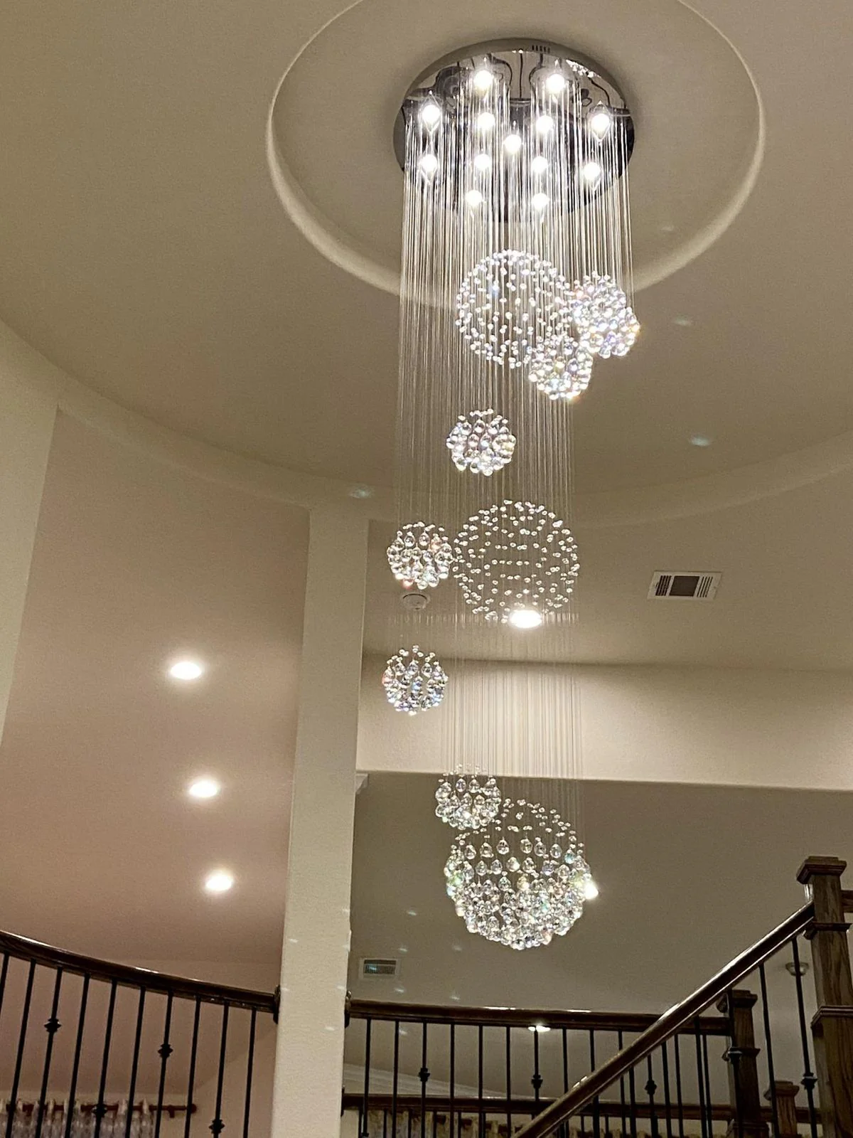 Stately Duplex Crystal Chandelier Spiral Raindrop Globe Shape Ceiling Hanging Light for Entryway/Staircase - Image 29
