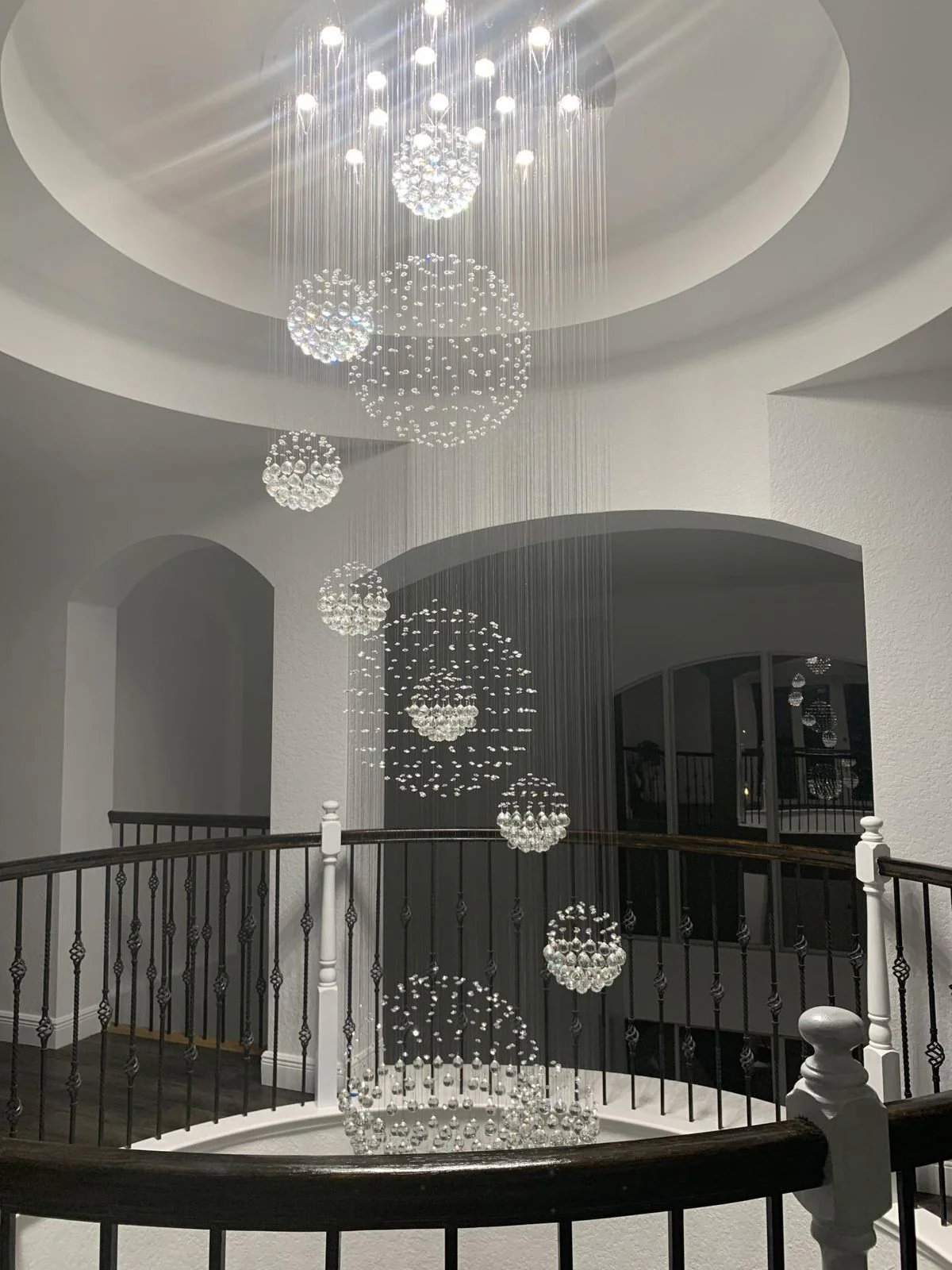 Stately Duplex Crystal Chandelier Spiral Raindrop Globe Shape Ceiling Hanging Light for Entryway/Staircase - Image 30