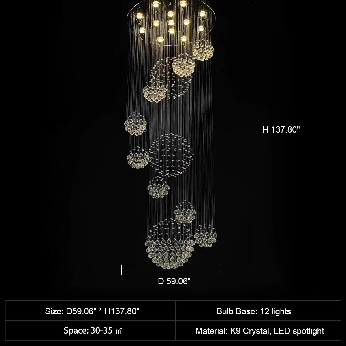 Stately Duplex Crystal Chandelier Spiral Raindrop Globe Shape Ceiling Hanging Light for Entryway/Staircase - Image 34