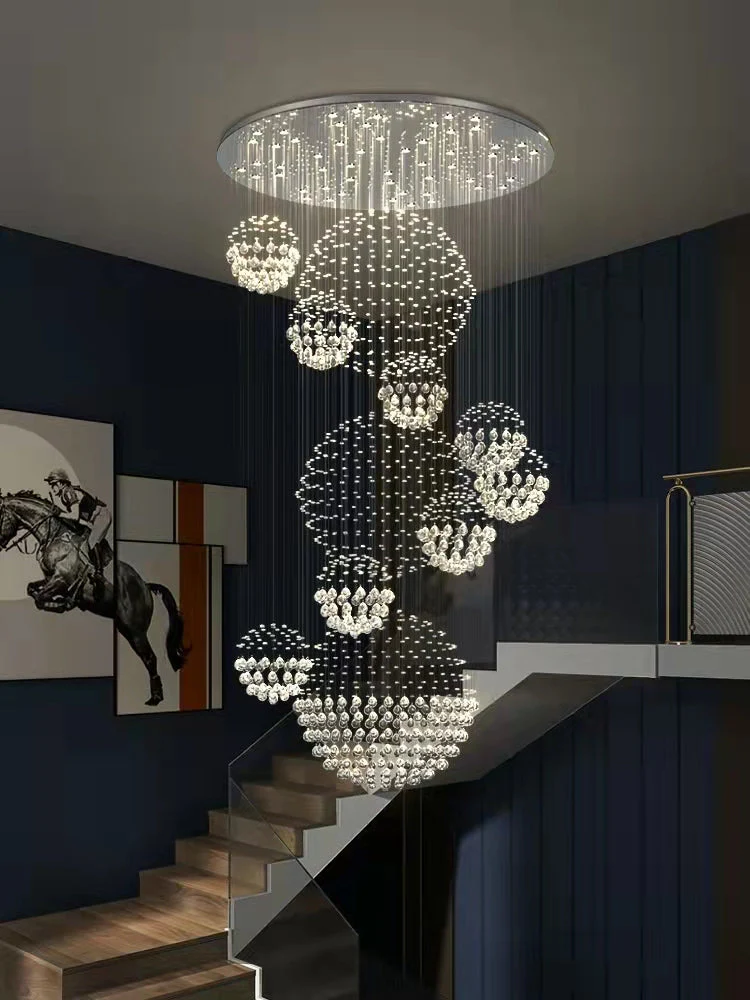 Stately Duplex Crystal Chandelier Spiral Raindrop Globe Shape Ceiling Hanging Light for Entryway/Staircase - Image 36