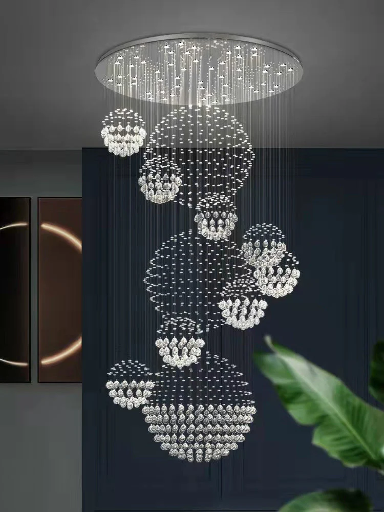 Stately Duplex Crystal Chandelier Spiral Raindrop Globe Shape Ceiling Hanging Light for Entryway/Staircase - Image 37
