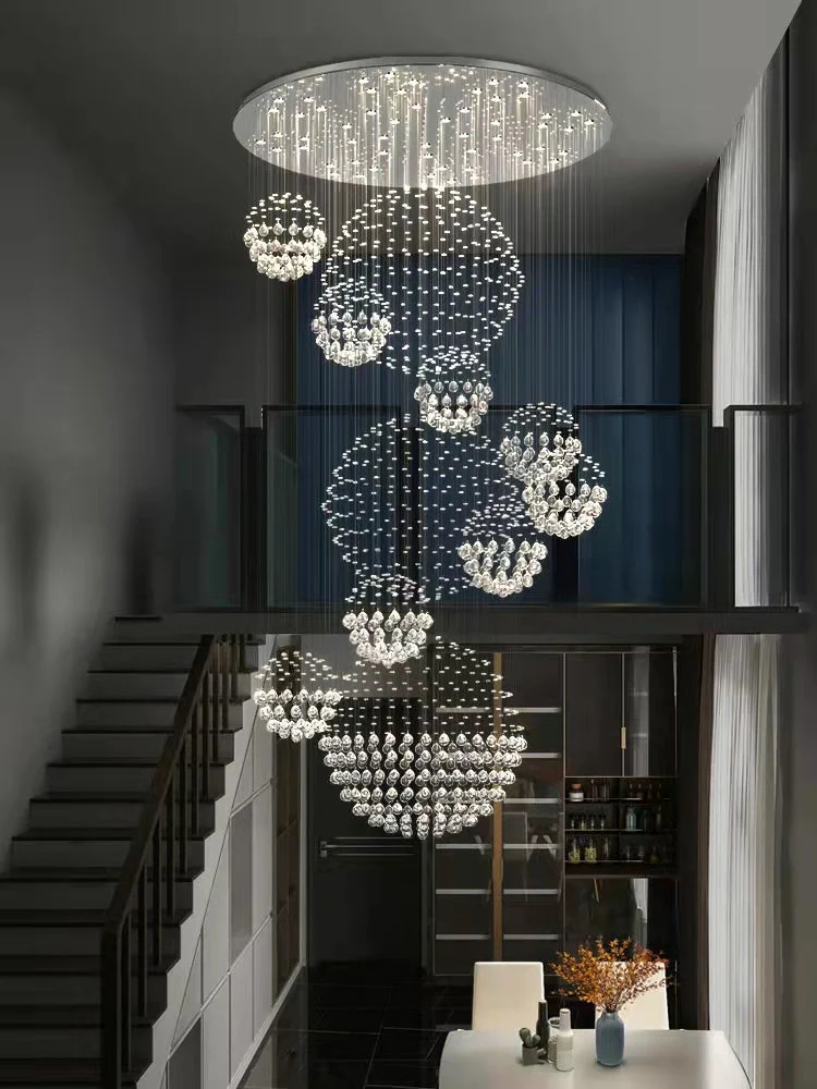 Stately Duplex Crystal Chandelier Spiral Raindrop Globe Shape Ceiling Hanging Light for Entryway/Staircase - Image 39