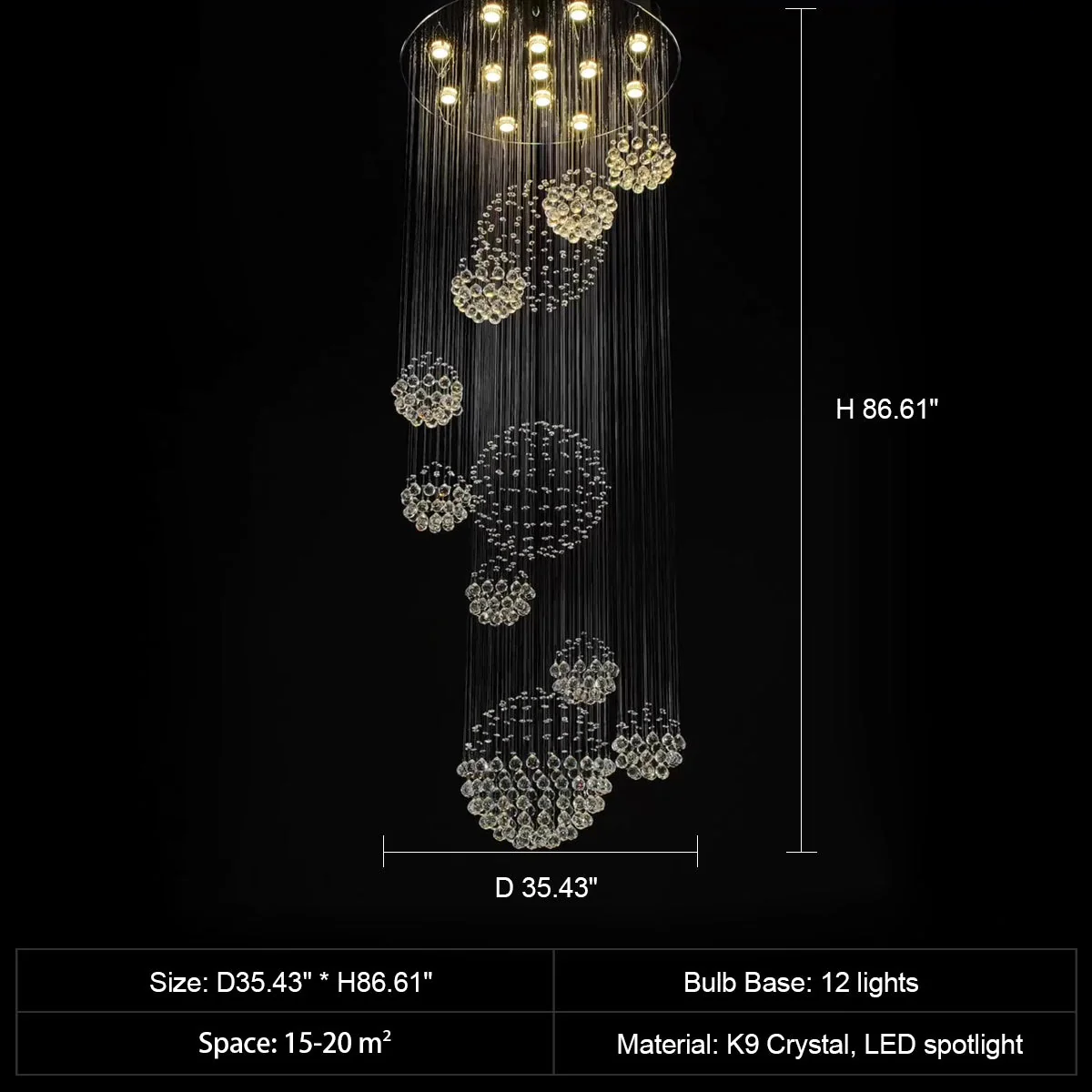 Stately Duplex Crystal Chandelier Spiral Raindrop Globe Shape Ceiling Hanging Light for Entryway/Staircase - Image 41