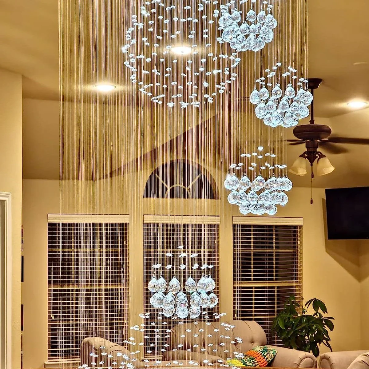 Stately Duplex Crystal Chandelier Spiral Raindrop Globe Shape Ceiling Hanging Light for Entryway/Staircase - Image 5