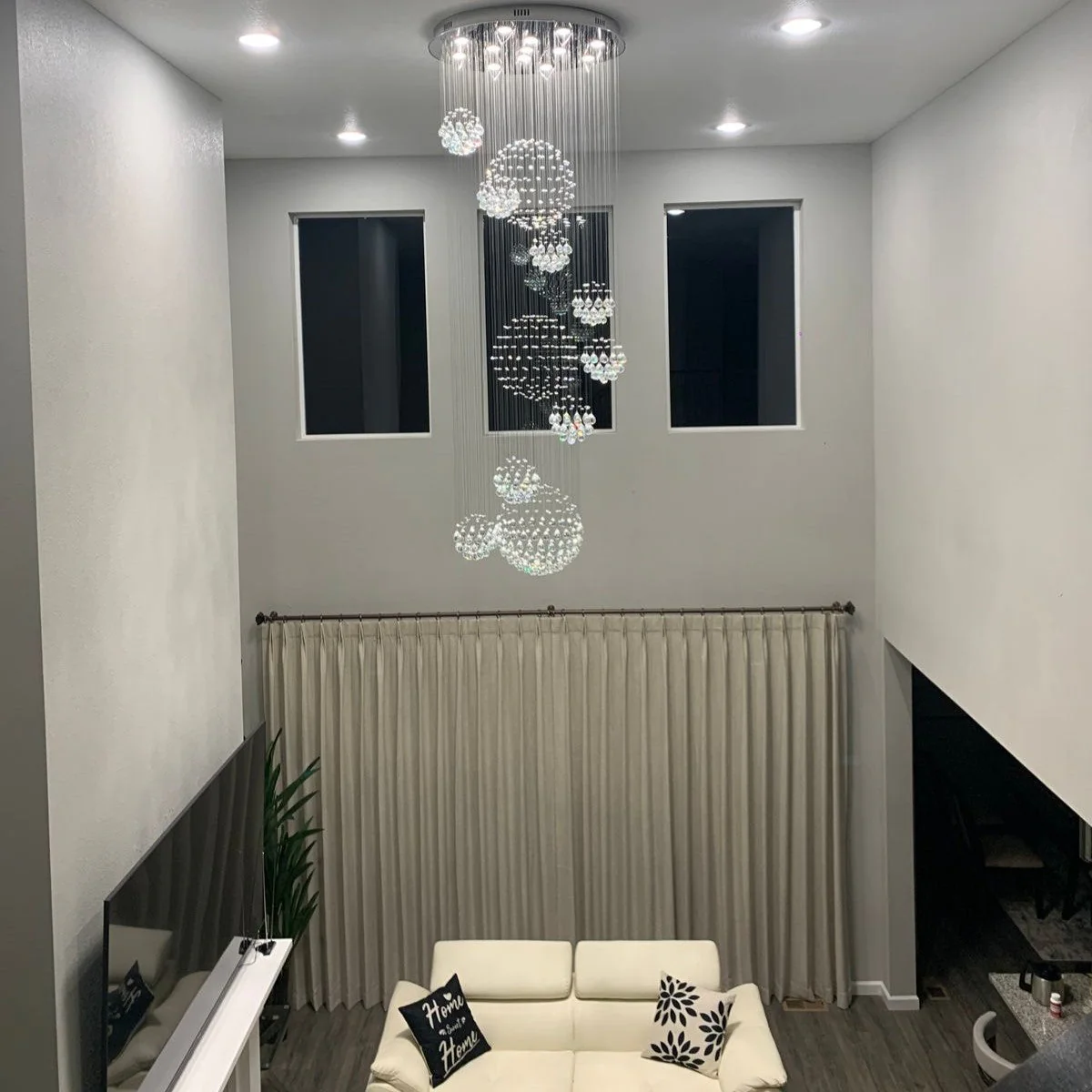 Stately Duplex Crystal Chandelier Spiral Raindrop Globe Shape Ceiling Hanging Light for Entryway/Staircase - Image 6