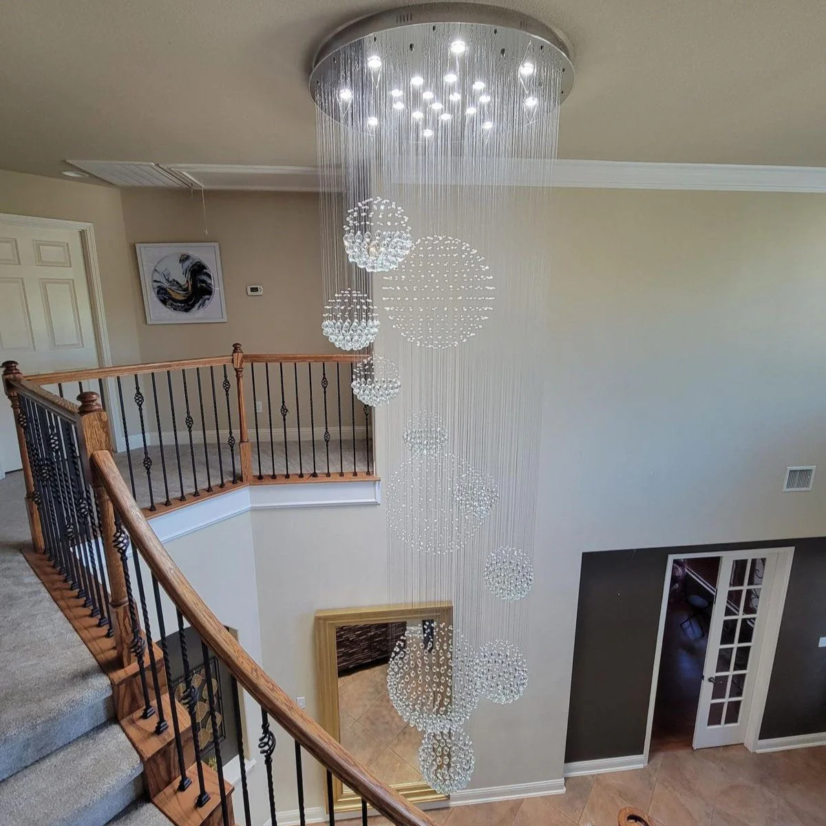 Stately Duplex Crystal Chandelier Spiral Raindrop Globe Shape Ceiling Hanging Light for Entryway/Staircase - Image 7