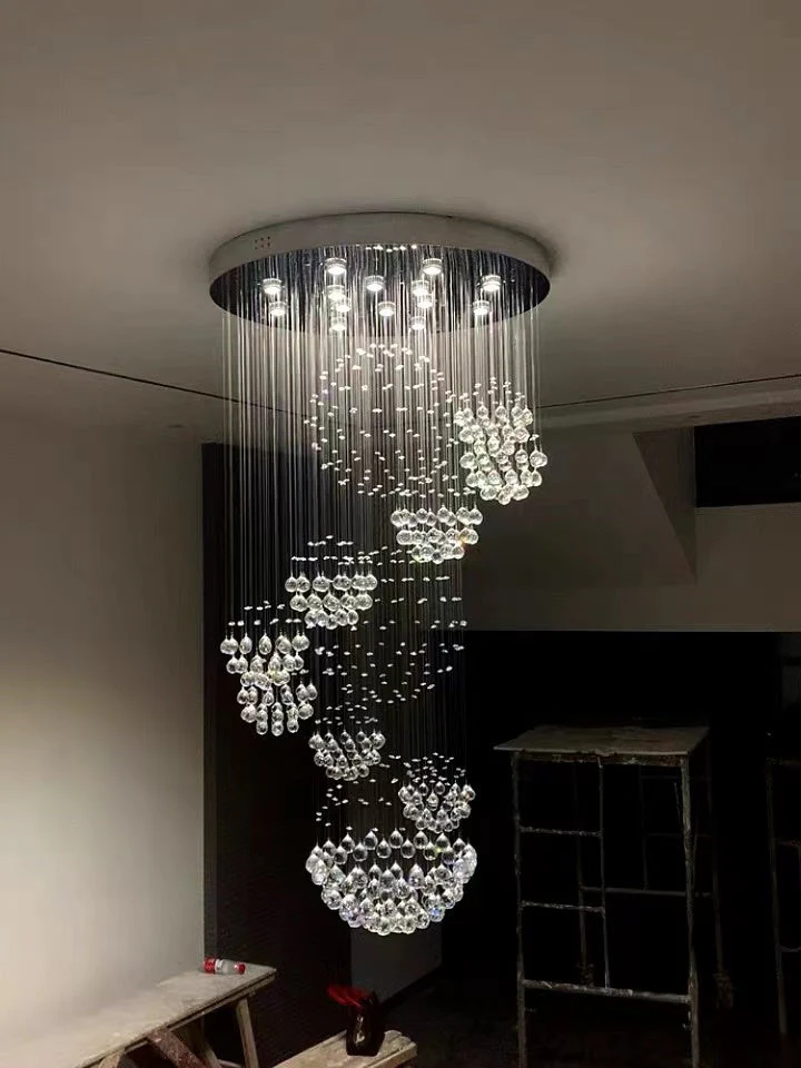 Stately Duplex Crystal Chandelier Spiral Raindrop Globe Shape Ceiling Hanging Light for Entryway/Staircase - Image 8