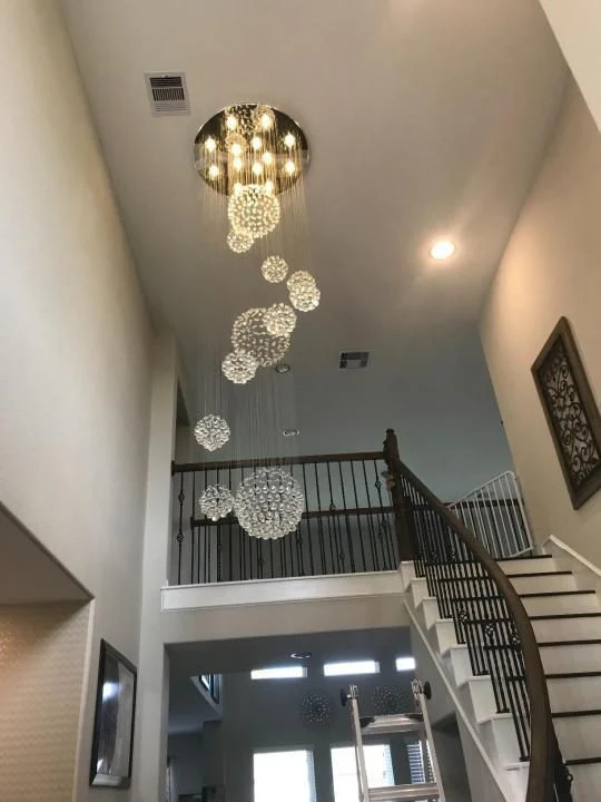 Stately Duplex Crystal Chandelier Spiral Raindrop Globe Shape Ceiling Hanging Light for Entryway/Staircase - Image 9