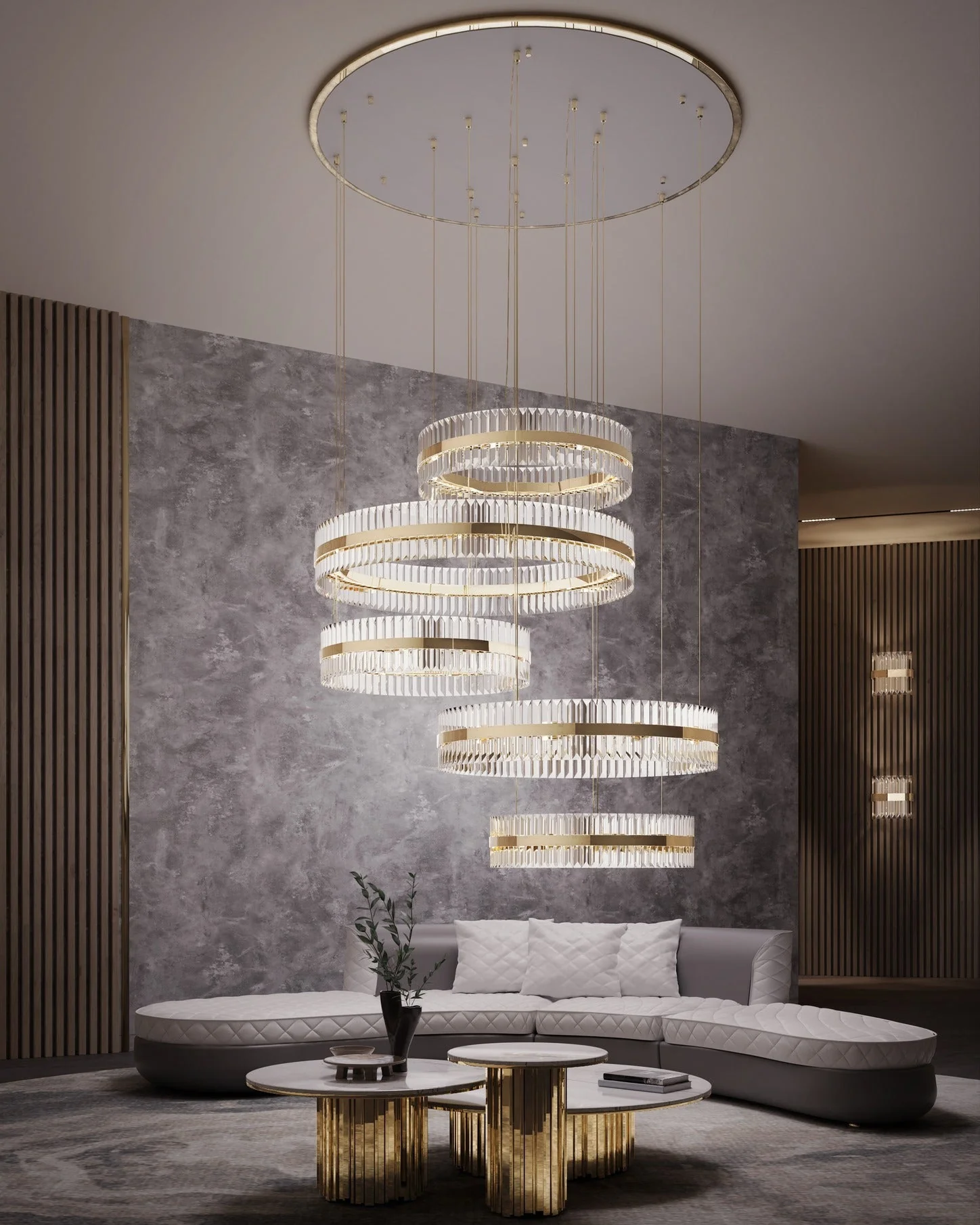 5-Ring Crystal Chandelier in Gold Finish - Image 2