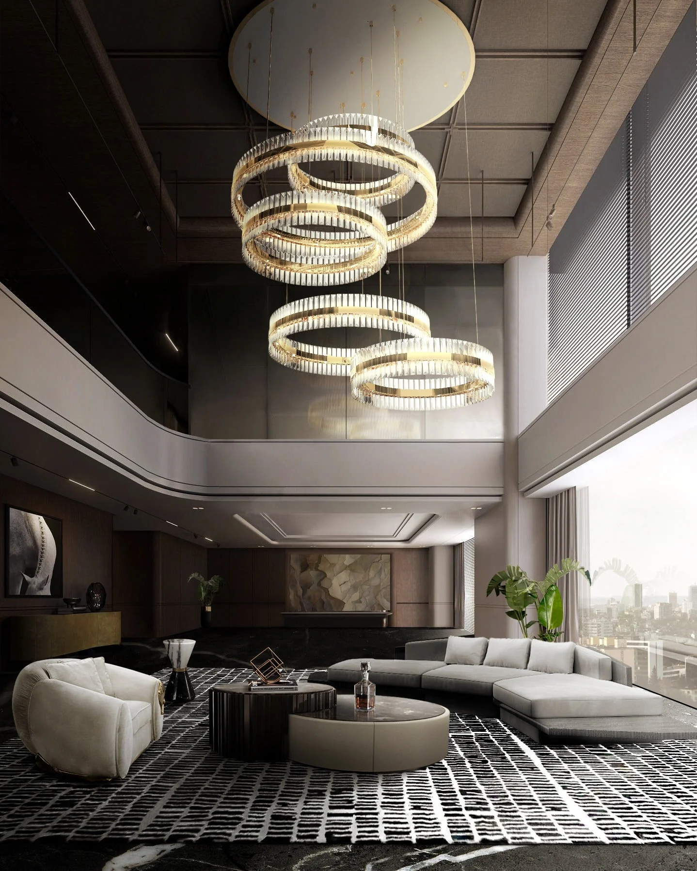 5-Ring Crystal Chandelier in Gold Finish - Image 3