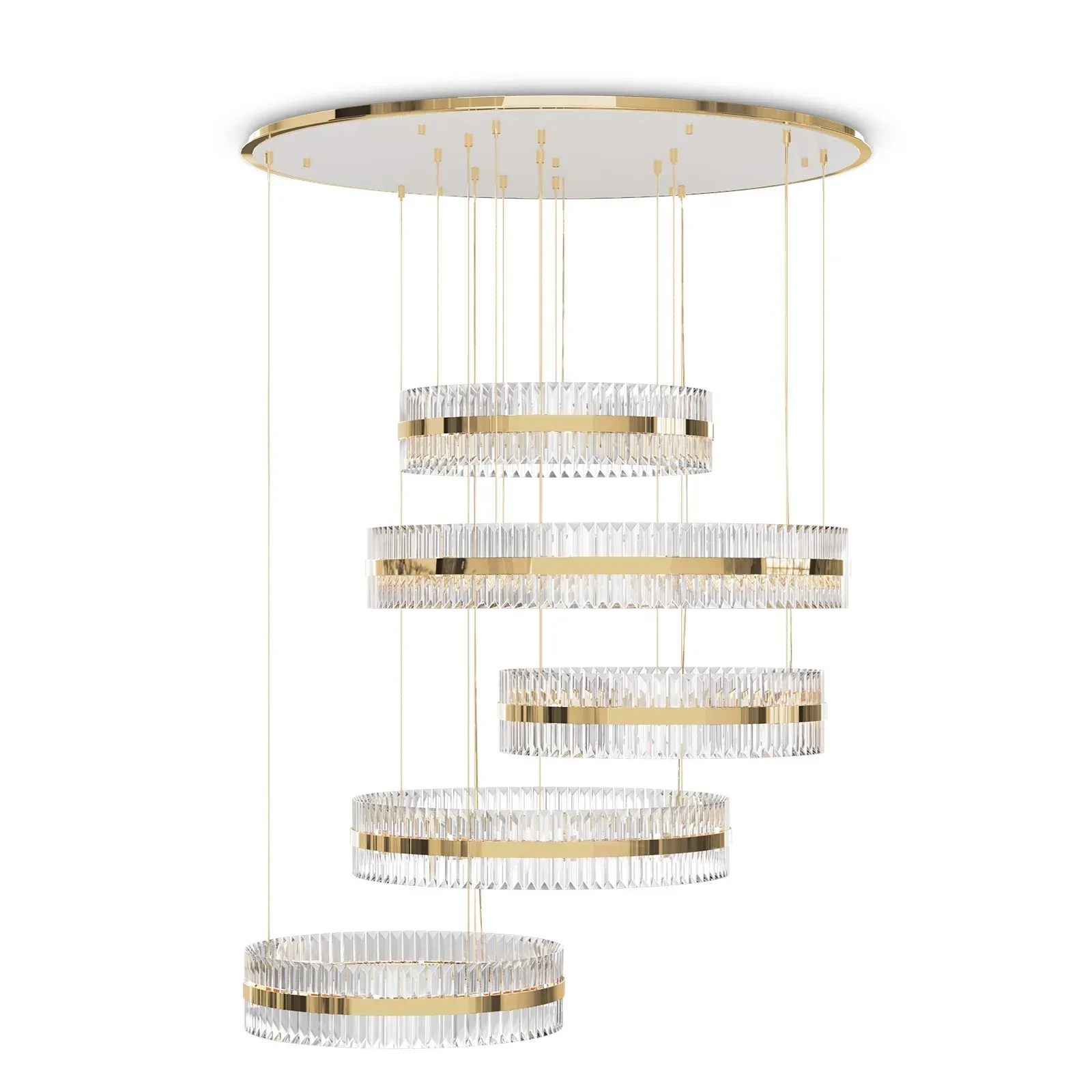 5-Ring Crystal Chandelier in Gold Finish - Image 4