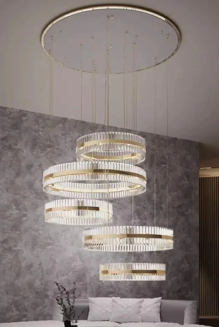5-Ring Crystal Chandelier in Gold Finish - Image 5