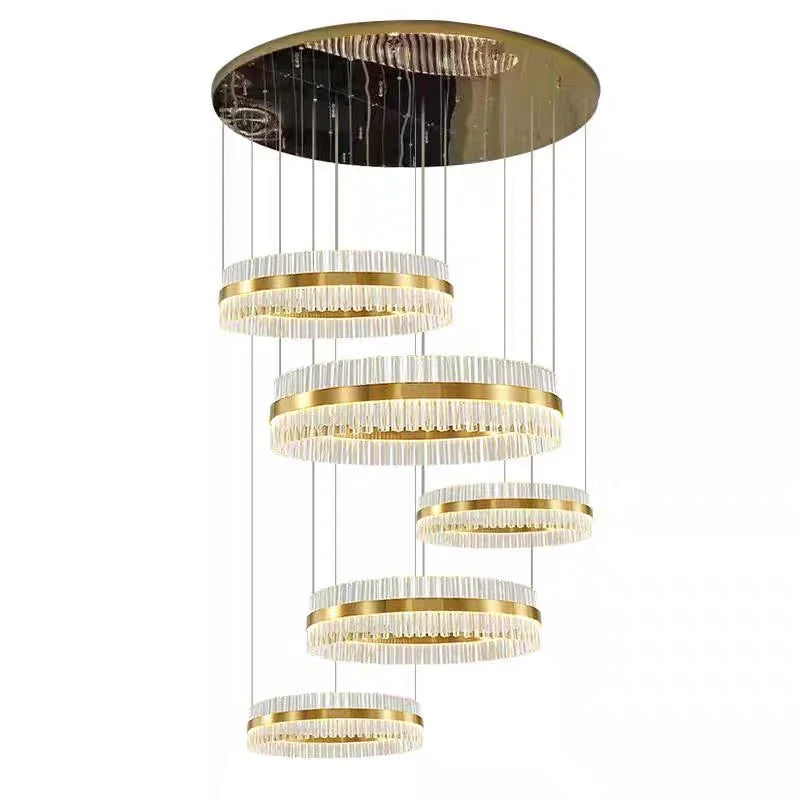 5-Ring Crystal Chandelier in Gold Finish - Image 6