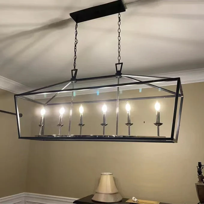6 Light Farmhouse Chandelier Kitchen Island Geometric Pendant Light - Image 4